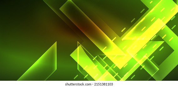 Background neon glowing lines and geometric shapes. Lights in the dark wallpaper for concept of AI technology, blockchain, digital, communication, 5G, science