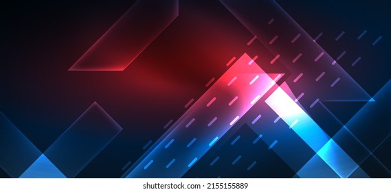 Background Neon Glowing Lines And Geometric Shapes. Lights In The Dark Wallpaper For Concept Of AI Technology, Blockchain, Digital, Communication, 5G, Science