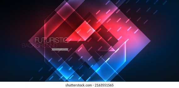 Background neon glowing lines and geometric shapes. Lights in the dark wallpaper for concept of AI technology, blockchain, digital, communication, 5G, science