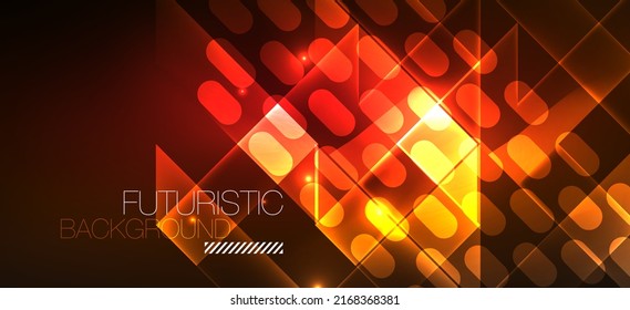 Líneas de neón de fondo y formas geométricas. Luces en el papel de pared oscuro para el concepto de tecnología AI, blockchain, digital, comunicación, 5G, ciencia