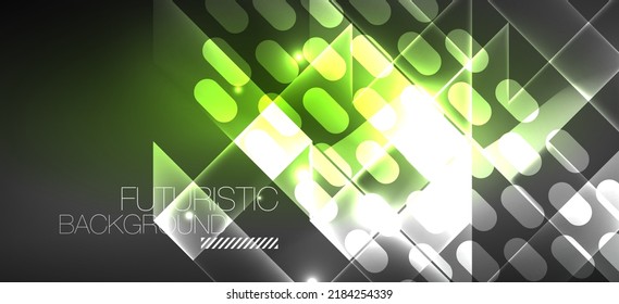 Background neon glowing lines and geometric shapes. Lights in the dark wallpaper for concept of AI technology, blockchain, digital, communication, 5G, science