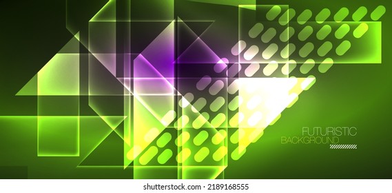 Background neon glowing lines and geometric shapes. Lights in the dark wallpaper for concept of AI technology, blockchain, digital, communication, 5G, science