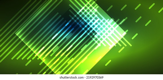 Background neon glowing lines and geometric shapes. Lights in the dark wallpaper for concept of AI technology, blockchain, digital, communication, 5G, science