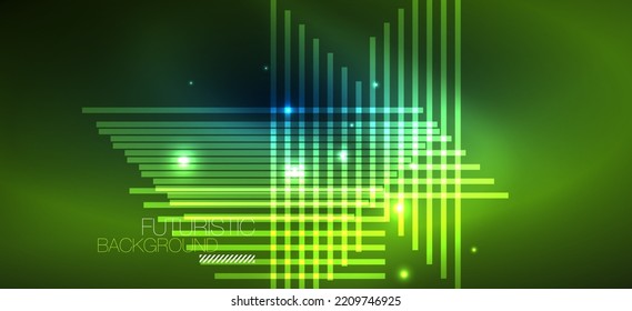 Background neon glowing lines and geometric shapes. Lights in the dark wallpaper for concept of AI technology, blockchain, digital, communication, 5G, science