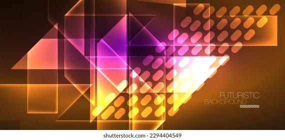 Background neon glowing lines and geometric shapes. Lights in the dark wallpaper for concept of AI technology, blockchain, digital, communication, 5G, science