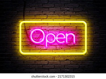 background neon lighting open shop