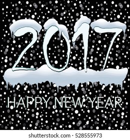 Background with new year 2017 with snow caps and icicles a transparent background. Cover brochure, flyer, greeting card template. Vector illustration. Happy new year