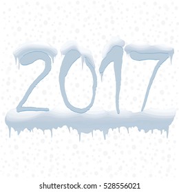 Background with new year 2017 with snow caps and icicles a transparent background. Cover brochure, flyer, greeting card template. Happy new year. Falling Snow on the light Background.Christmas Holiday