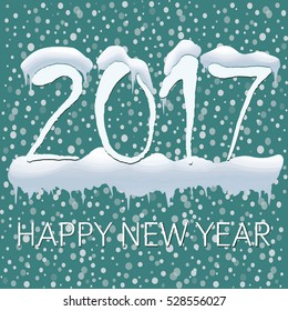 Background with new year 2017 with snow caps and icicles a transparent background. Cover brochure, flyer, greeting card template. Happy new year. Falling Snow on the light Background.Christmas Holiday