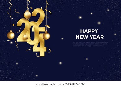 Background of New Year 2024, Merry Christmas and happy new year 2024 greeting card with Christmas decoration ball, poster, calendar, Holiday design