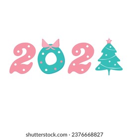 Background for New Year celebration poster. Christmas atmosphere. Isolated numbers with Christmas symbols