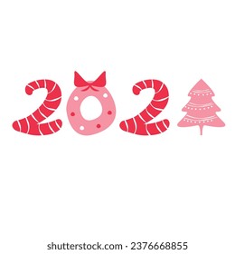 Background for New Year celebration poster. Christmas atmosphere. Isolated numbers with Christmas symbols