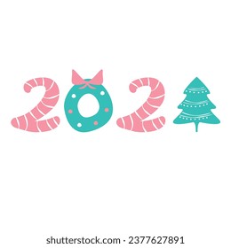 Hintergrund für das Neujahrsfest-Poster. Weihnachtsatmosphäre. Einzelne Zahlen mit Weihnachtssymbolen