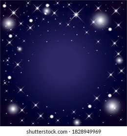 Background for New Year and Christmas. Decorated with beautiful snowflakes and twinkling lights. Can be used to create a greeting card, poster, flyer, website. Vector illustration.
