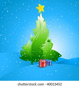 Antecedentes para el año nuevo y para la Navidad con Árbol y regalo de Navidad