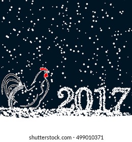 background New Year Greeting Card With Rooster snow