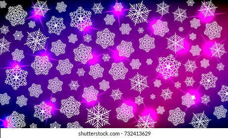 Background for the New Year mood. Merry Christmas. Snowflakes and sparkles in purple and blue tones. Gives a festive cosiness. Vector image.