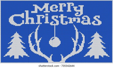 Background for the New Year mood. Merry Christmas. Knitted picture. Pullover. Horns of a deer and Christmas tree. Creates heat. Vector image.