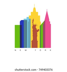 Background of New York buildings and monuments. For tourism, vacations, travel, culture. Vector illustration.