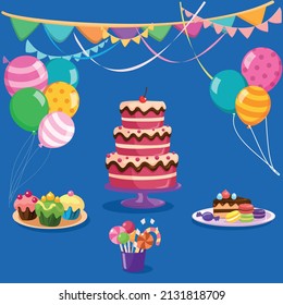 Antecedentes de la agradable tarta con velas. Vector de colección de tartas de cumpleaños dibujado a mano.
