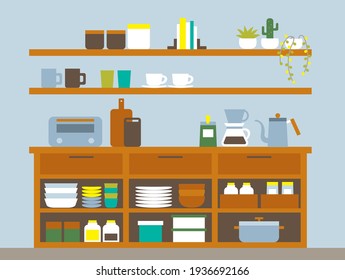 Background with nice kitchen storage