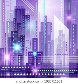 Background with Night City. Vector futuristic illustration