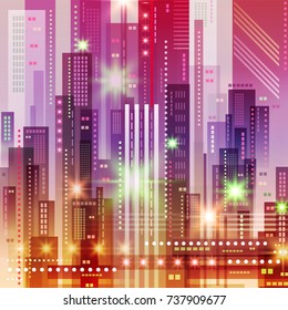 Background with Night City. Vector futuristic illustration