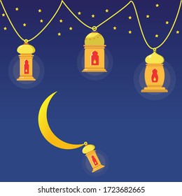 Background  night lanterns filled with stars and moon