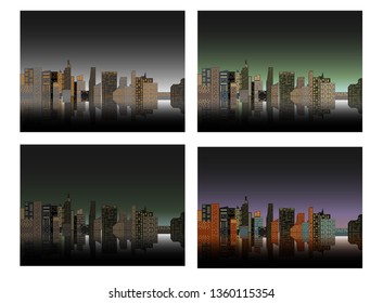 Background of Night Sity. Evening Time Town. Colorful EPS10 Flat Vector