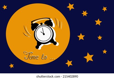 Background with night sky and alarm clock