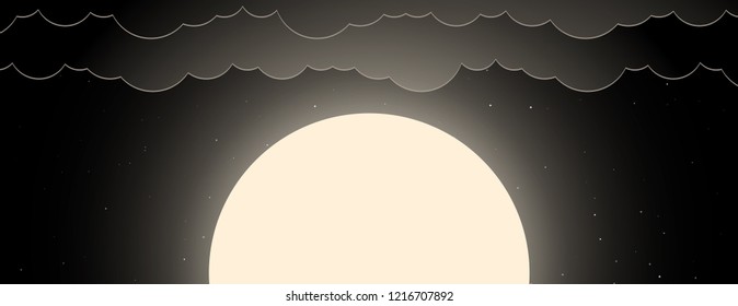 Background of night sky with moon, stars and clouds