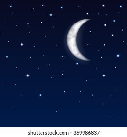 Background of night sky with moon and stars