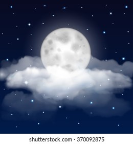 Background of night sky with moon, stars and clouds