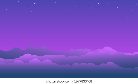 Background from the night starry sky above the clouds. Violet shades. Vector illustration.