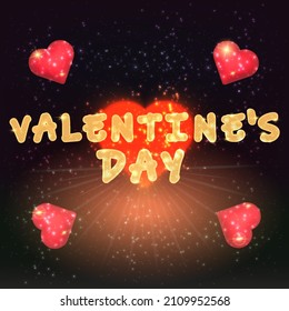 The background of the night starry sky and hearts. valentine's day. Greeting 3 d card.