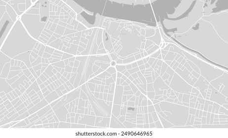 Mapa de Nijmegen, Países Bajos, cartel de la ciudad en blanco y gris claro con carreteras y agua. Proporción panorámica, mapa de ruta de diseño plano digital.