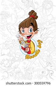 background with noodles and noodel boy