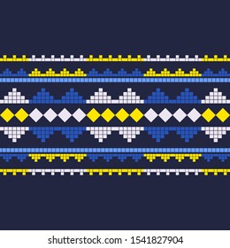 Background with Norwegian pixel snowflakes. Seamless pattern. Vector illustration for web design or print.