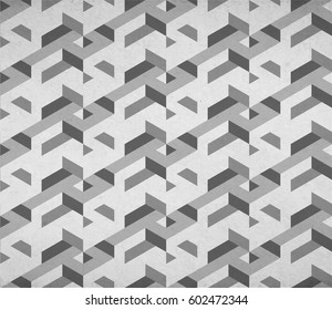 Background in nostalgia style of retro 70's and 80's - isometric vector seamless patterns with visual illusion effect and grained film texture