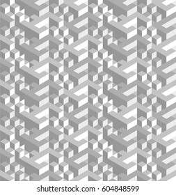 Background in nostalgia style of retro 70's and 80's - isometric vector seamless patterns with visual illusion effect and grained film texture