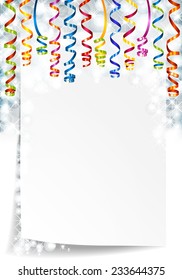 Background with note paper, lights and serpentine
