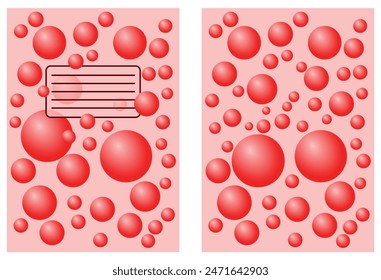 El fondo del cuaderno. Fondo rosa con bolas rojas. El concepto para la cubierta del cuaderno.
