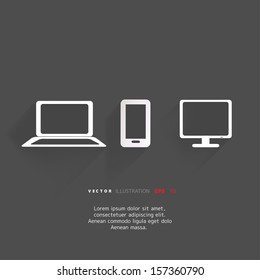 Background with notebook and smartphone icons, flat design