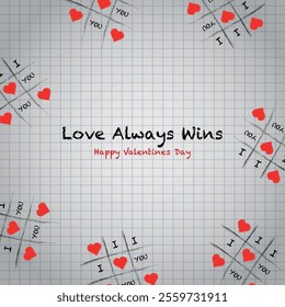 Background notebook tic tac toe love with hearts and text i love you	