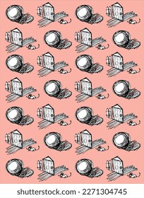 Hintergrund für Notebooks mit einem Ball und einer Maus in der Nähe des Zaunes