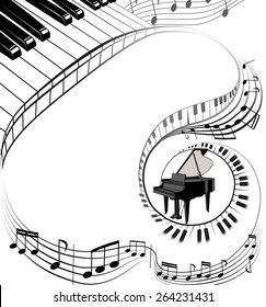 Background with notes and piano keys