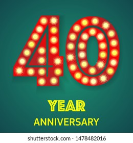 Background with number forty and light bulbs and anniversary text