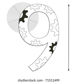Background with number nine - mechanical style