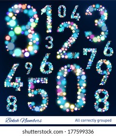 Background with numbers from bokeh lights. Vector illustration. 