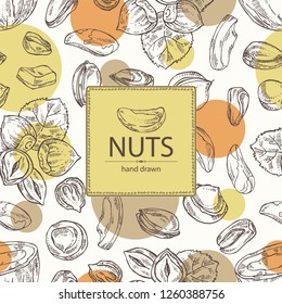 Background Nuts Pistachio Macadamia Hazelnut Brazilian: vector de stock